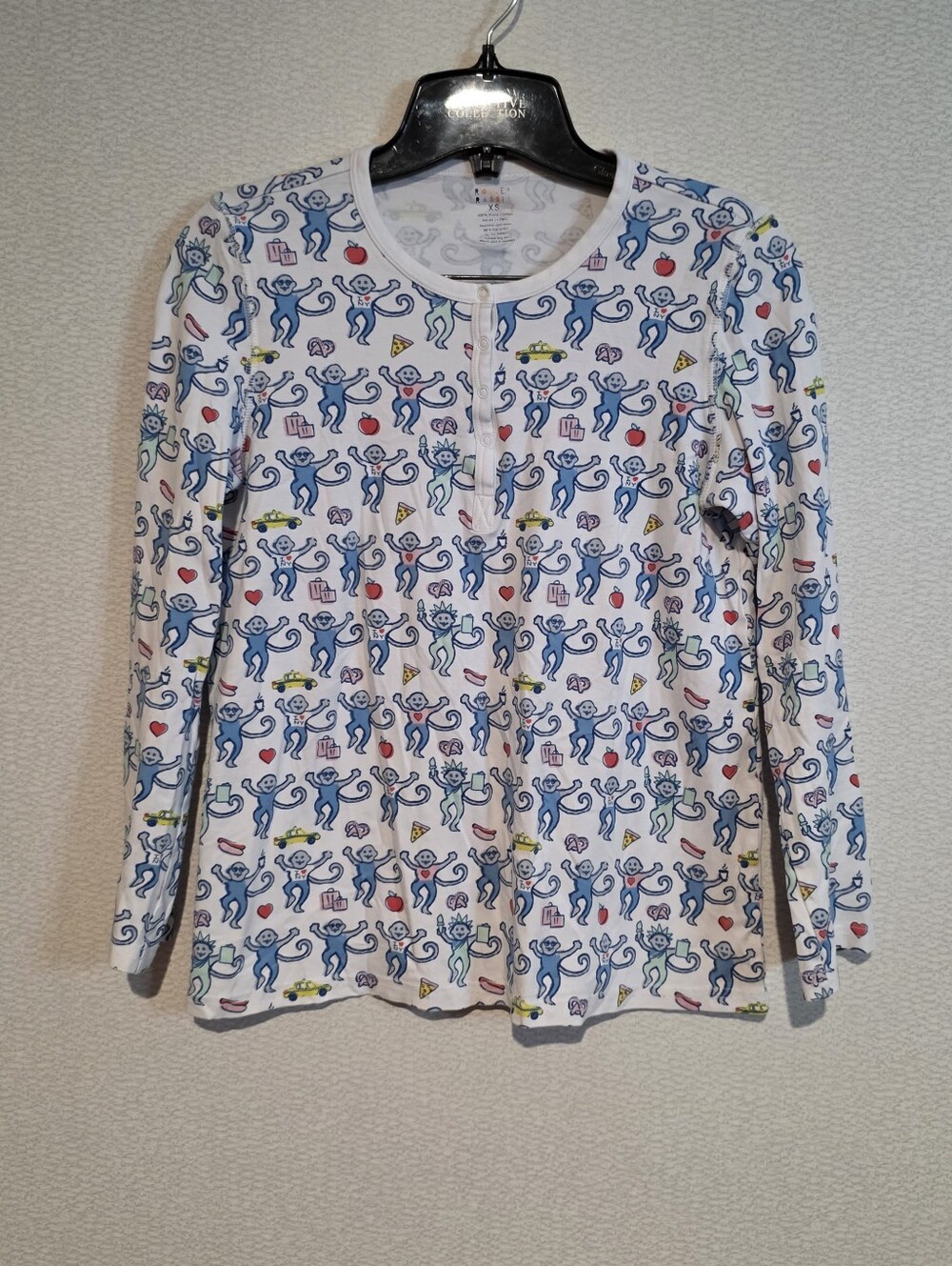 Roller Rabbit Anthropologie Womens Monkey Pajama Top Pima Cotton Xsmall - Picture 1 of 4
